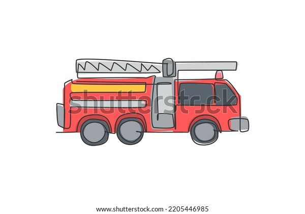 Continuous one line drawing of emergency
road vehicle fire engine. Fire truck rescue as fire fighter
apparatus hand drawn minimalist concept. Modern single line draw
design vector graphic
illustration