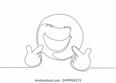 Continuous one line drawing emoticon pointing at himself with both hands. Smiley face. Symbol depicting human facial expressions. Convey messages via emoji. Single line draw design vector illustration