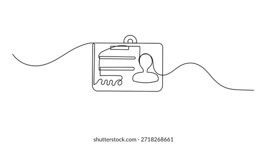 Ilustración continua de tarjeta de Identificación de empleado de dibujo de una línea. Tarjeta de identificación de Vector de una línea, tarjeta de identificación de negocios continua. línea continua dibujando Vector de ilustración de tarjeta de Identificación de empleado.