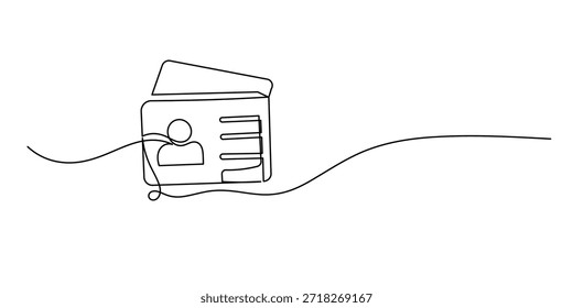 Continuous one line drawing employee identification card illustration. Vector ID one line card, Business ID Card Continuous. continuous line drawing employee identification card illustration vector.