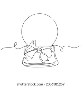 Continuous One Line Drawing Of Empty Christmas Snow Globe In Silhouette On A White Background. Linear Stylized.