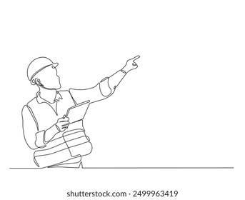 Continuous one line drawing of engineer holding blueprint paper. Worker holding blueprint paper illustration.