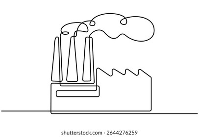 Continuous one line drawing of engineer holding blueprint paper and industrial plant with chimney. Factory architecture concept. Editable vector.