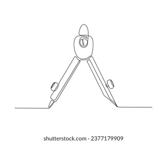 Continuous one line drawing of engineering divider. Compas or divider outline vector illustration. Back to school and education concept. Editable stroke.