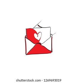 Continuous one line drawing of Envelope Eisolated on white background. vector illustration for banner, poster, web, template, valentine's card, wedding.