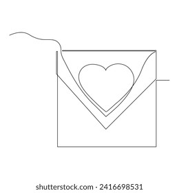 Continuous one line drawing of envelope with heart. Template for love cards and invitations. Love letter. Vector illustration.