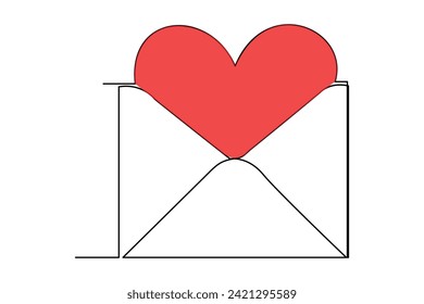 Continuous one line drawing of envelope with heart. Template for love cards and invitations. Love letter. Vector illustration.
