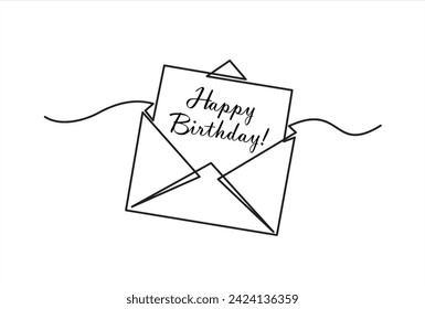 Continuous one line drawing of Envelope. Birthday celebration concept isolated on white background. Hand drawn design vector illustration