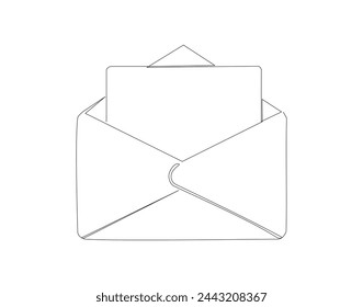 Continuous one line drawing of envelope letter. One line of paper envelope. Email message post letter continuous line art. Editable outline.
