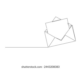 Continuous one line drawing of envelope letter. One line of paper envelope. Email message post letter continuous line art. Editable outline.
