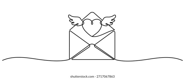 Dibujo continuo de una línea de sobre con corazón. Plantilla para tarjetas de amor e invitaciones. Carta de amor. Ilustración vectorial. Trazo editable