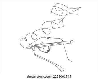 Kontinuierliche Zeichnung von Briefumschlägen und Handschrift. E-Mail-Liste Gebäude Illustration. Kann für Logo, Emblem, Diashow und Banner verwendet werden. 