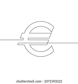 Continuous one line drawing of euro sign, Black and white vector minimalistic illustration