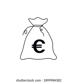 Continuous one line drawing a euro money bag. Vector illustration perfect for greeting cards, party invitations, posters, stickers, clothing. Silhouette of a money bag