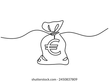 Continuous one line drawing of euro money bag