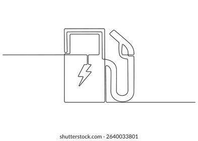 Continuous one line drawing of EV Charging Station. Single line drawing illustration of A modern electrical fast charger. Energy power of future concept vector art. Doodle line illustration.