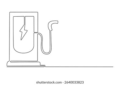 Continuous one line drawing of EV Charging Station. Single line drawing illustration of A modern electrical fast charger. Energy power of future concept vector art. Doodle line illustration.