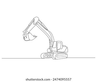 Excavadora de dibujo continua de una línea. Ilustración de dibujo de una línea de excavadora. Una sola línea de concepto de equipo pesado. Esquema editable.
