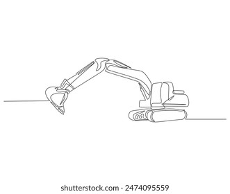 Continuous one line drawing excavator. One line drawing illustration of excavator. Single line of heavy equipment concept. Editable outline.
