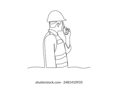 Una línea continua dibujando una excavadora utilizada en el proceso de minería. Mujer excavando y minando para cofre del tesoro en túnel subterráneo. Vector de diseño de dibujo de línea única