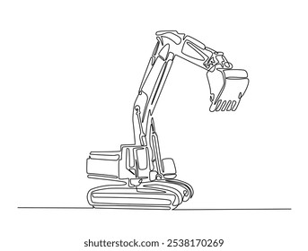 Durchgehende einzeilige Zeichnung des Baggers. Heavy Construction Equipment einzeilige Kunst, Vektorgrafik. Bearbeitbarer Vektor. 
