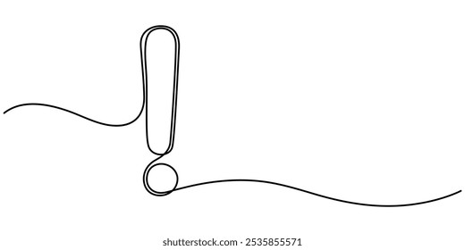 Continuous one line drawing of Exclamation mark vector illustration, Exclamation mark in one continuous line drawing vector illustration. Pro vector, Continuous editable line drawing of exclamation