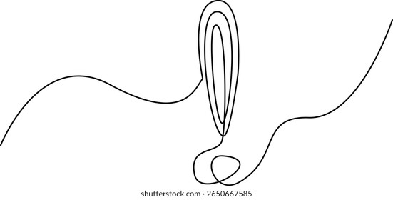 Continuous one line drawing of an exclamation mark. Simple minimalist illustration for emphasis or surprise concepts. Black and white vector symbol isolated on a white background