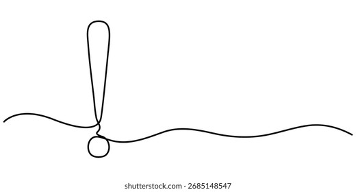 Continuous one line drawing exclamation mark, minimalist vector illustration, editable outline pro vector design. 