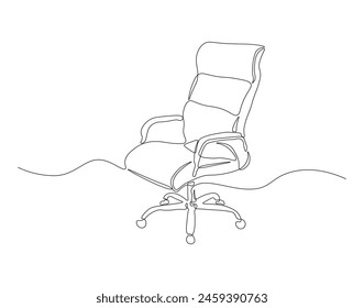 Continuous one line drawing of executive office chair. One line drawing illustration of office armchair. Office interior concept continuous line art. Editable outline.
