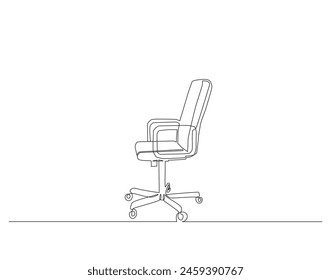 Continuous one line drawing of executive office chair. One line drawing illustration of office armchair. Office interior concept continuous line art. Editable outline.
