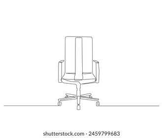 Continuous one line drawing of executive office chair. One line drawing illustration of office armchair. Office interior concept continuous line art. Editable outline.
