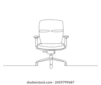 Continuous one line drawing of executive office chair. One line drawing illustration of office armchair. Office interior concept continuous line art. Editable outline.
