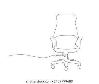 Continuous one line drawing of executive office chair. One line drawing illustration of office armchair. Office interior concept continuous line art. Editable outline.
