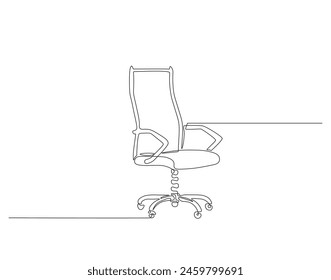 Continuous one line drawing of executive office chair. One line drawing illustration of office armchair. Office interior concept continuous line art. Editable outline.
