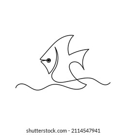 Continuous one line drawing. Exotic fish. Hand drawn vector illustration on white background.