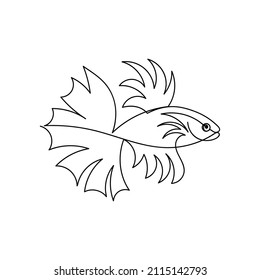 Continuous one line drawing. Exotic fish. Hand drawn vector illustration on white background.