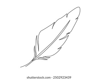 Continuous one line drawing of exotic bird feather. Feather single line vector illustration. Editable line vector.