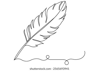 Continuous one line drawing of exotic bird feather. Feather single line vector illustration. Editable line vector.