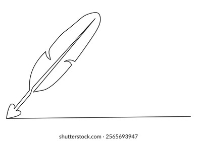 Continuous one line drawing of exotic bird feather. Feather single line vector illustration. Editable line vector.