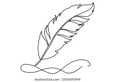 Continuous one line drawing of exotic bird feather. Feather single line vector illustration. Editable line vector.