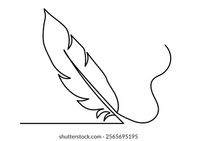 Continuous one line drawing of exotic bird feather. Feather single line vector illustration. Editable line vector.