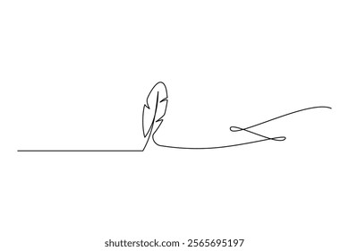 Continuous one line drawing of exotic bird feather. Feather single line vector illustration. Editable line vector.