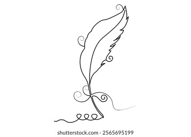 Continuous one line drawing of exotic bird feather. Feather single line vector illustration. Editable line vector.