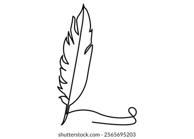 Continuous one line drawing of exotic bird feather. Feather single line vector illustration. Editable line vector.