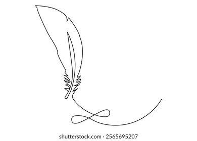 Continuous one line drawing of exotic bird feather. Feather single line vector illustration. Editable line vector.