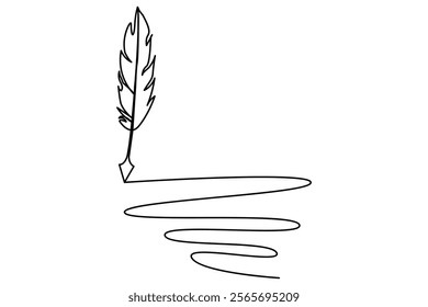 Continuous one line drawing of exotic bird feather. Feather single line vector illustration. Editable line vector.