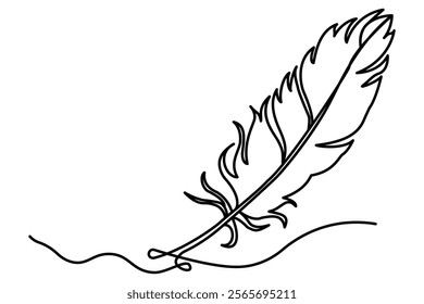 Continuous one line drawing of exotic bird feather. Feather single line vector illustration. Editable line vector.