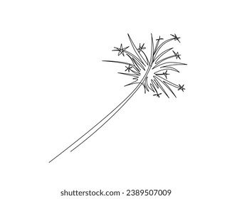 Continuous one line drawing of exploded firework. sparklers outline vector illustration. Editable outline