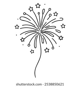 Desenho contínuo de uma linha de fogo de artifício explodido. sparklers outline vetor ilustração