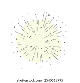 Continuous one line drawing of exploded firework. Sparklers outline vector illustration. Festive Bengal lights. Hand made vector not AI.